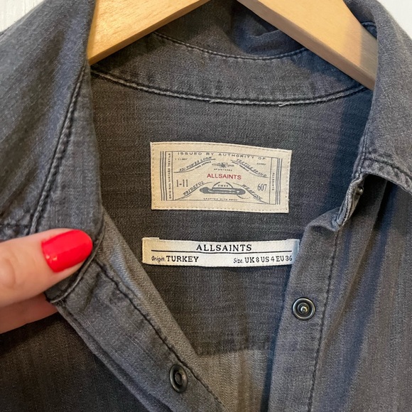 All Saints Grey Denim Shirt - Picture 2 of 6